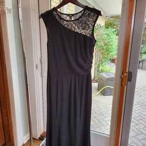 Black A-Line Gown with Side Ruching and Semi-Open Back